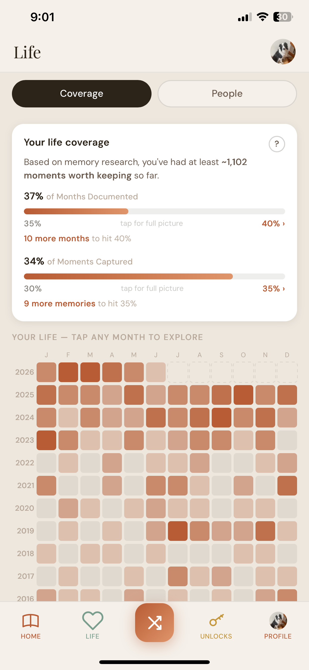 Memori life coverage view